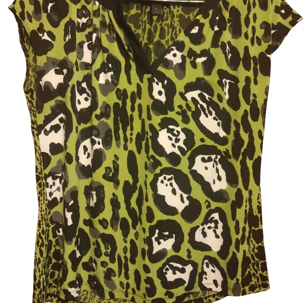 Worthington Green and Black Leopard Print Blouse